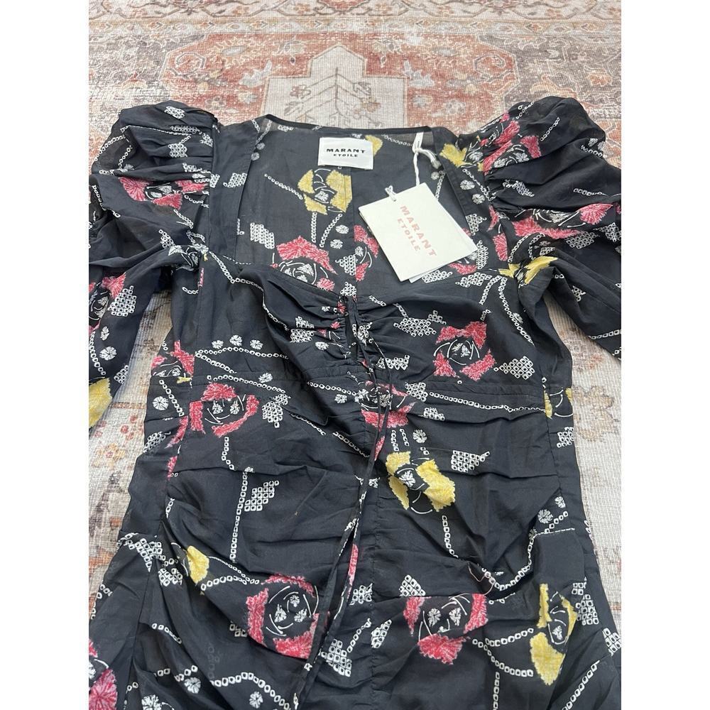 Isabel Marant Etoile Galdino Ruched Floral Print Ruffle Mini Dress Size 36 NWT - Picture 4 of 10